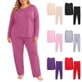 thumbnail image 1 of Asxite Plus Size Womens Pajamas Solid Fleece Long Sleeve Top and Pants Warm Matching Set, 1 of 7