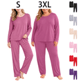 thumbnail image 1 of Asxite Plus Size Womens Pajamas Solid Fleece Long Sleeve Top and Pants Warm Matching Set, 1 of 7