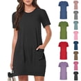 thumbnail image 1 of Asxite Summer Dresses for Women Casual Solid Short Sleeve Round Neck with Pockets Sundress, 1 of 5