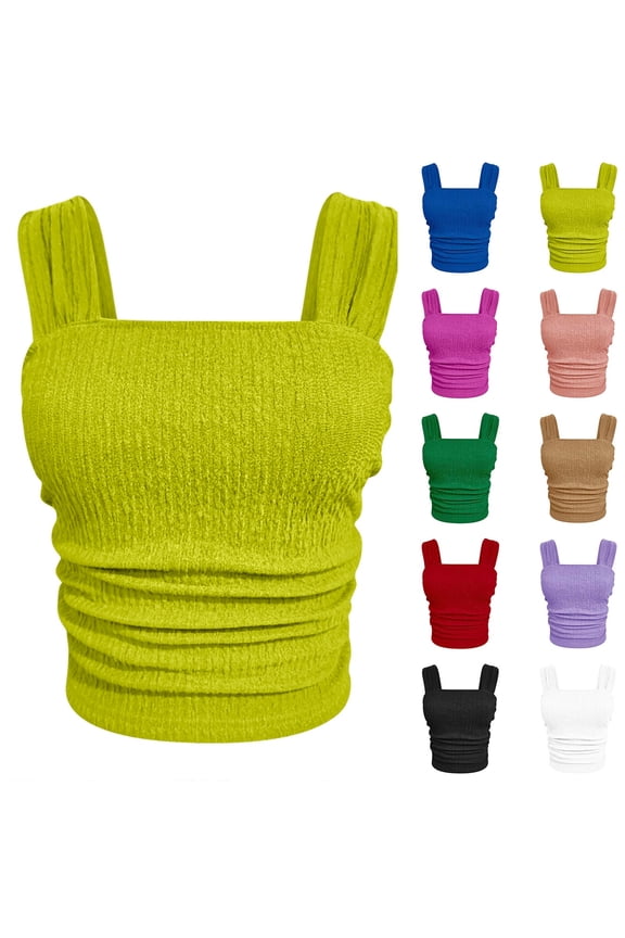 Tank Tops for Women Sleeveless Crop Trendy Bateau Neck Spaghetti Strap Breathable Casual Blouse