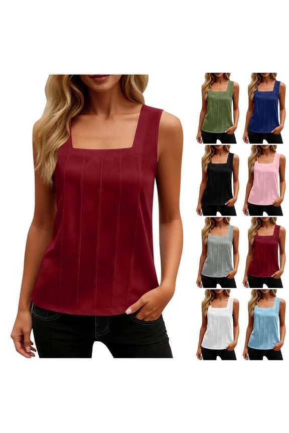 Tank Tops for Women Sleeveless Solid Color Bateau Neck Drawstring Loose and Breathable Casual Blouse