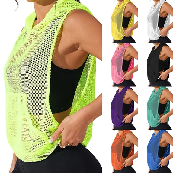 Asxite Tank Tops for Women Sleeveless Solid Color Round Neck Hooded Workout Casual Blouse