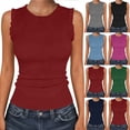thumbnail image 1 of Asxite Tank Tops for Women Sleeveless Solid Color Round Neck Ruffle Ribbed Knit Casual Blouse, 1 of 4