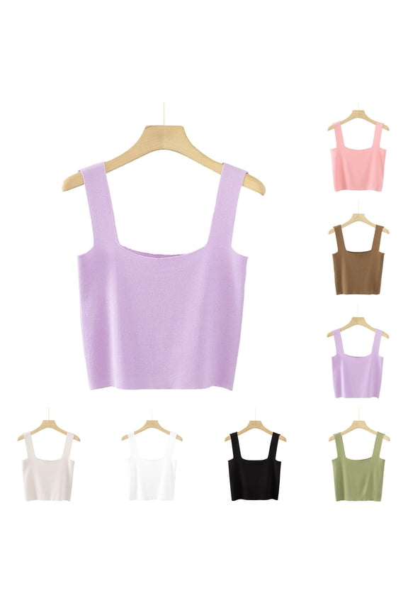 Tank Tops for Women Sleeveless Solid Color Spaghetti Strap Bateau Neck Slim Knit Casual Blouse