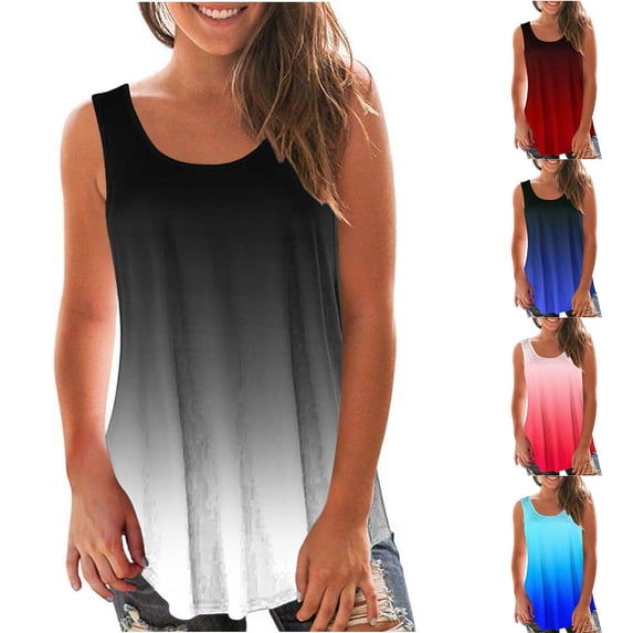 Asxite Tank Tops for Women Sleeveless Trendy Gradient Print Round Neck Casual Blouse