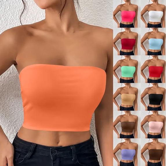 Asxite Tank Tops for Women Sleeveless Trendy Solid Color Bandeau Casual Blouse