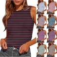 thumbnail image 1 of Asxite Tank Tops for Women Sleeveless Trendy Striped Print Round Neck Pleated Slim Casual Blouse, 1 of 5