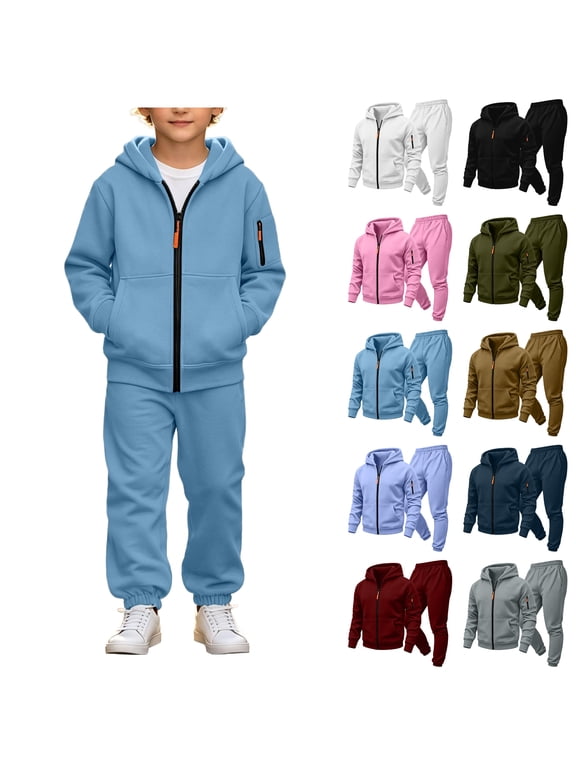 Toddler Boys Fall Outfits Solid Zip Hoodie Jogger Pants Casual Loose Breathable Fashion 2 Piece Set 12T