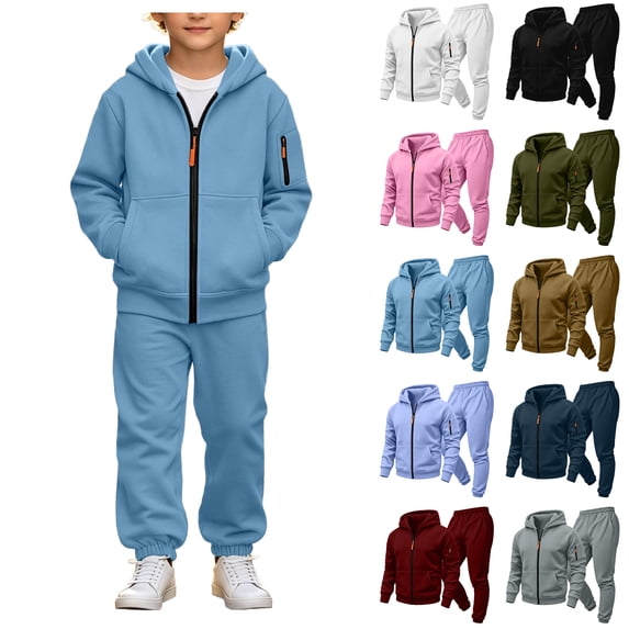 Asxite Toddler Boys Fall Outfits Solid Zip Hoodie Jogger Pants Casual Loose Breathable Fashion 2 Piece Set 6T