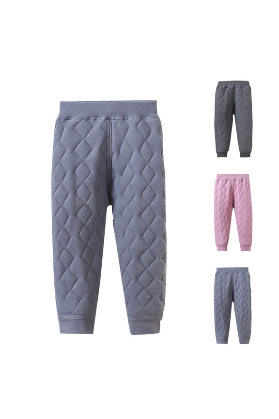 Toddler Casual Loose Sweatpants Winter Pants Solid Diamond Quilted Silk Padded Ankle 1-15 Y
