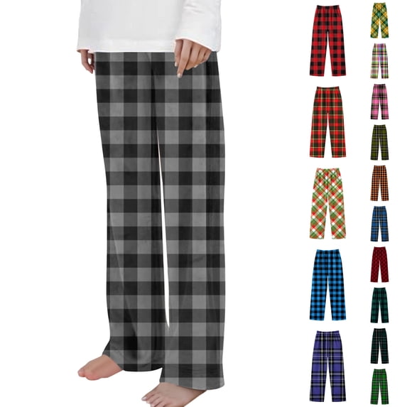 Asxite Toddler Casual Loose Wide Leg Flannel Pants Winter Pants Plaid Print Holiday 2-14 Y