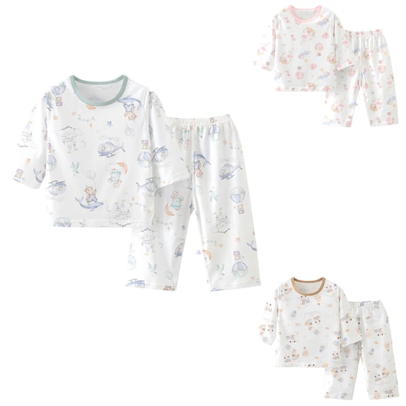 Asxite Toddler Fall Outfits Print 3/4 Sleeve Top Straight Leg Pants Casual Loose 2 Piece Set 2T