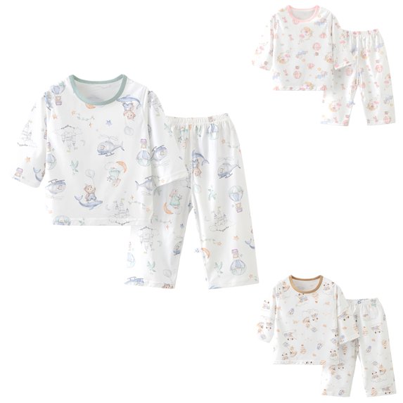 Asxite Toddler Fall Outfits Print 3/4 Sleeve Top Straight Leg Pants Casual Loose 2 Piece Set 7T