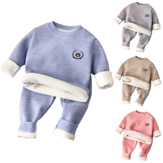 Asxite Toddler Fall Outfits Solid Fleece Crewneck Top Straight Leg Pants Casual Loose Fashion 2 Piece Set 7T