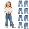 thumbnail image 1 of Asxite Toddler Girls Jeans Casual Flared Leg Pants Bow Detail Side Slit Pockets 6 M-5 Y, 1 of 6