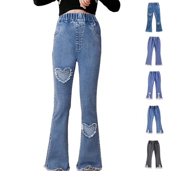 Asxite Toddler Girls Jeans Casual Loose Flared Leg Fall Pants Heart ...