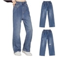 thumbnail image 1 of Asxite Toddler Girls Jeans Solid Straight Wide Leg Elastic Waist Fall Breathable Pants 2-13Y, 1 of 7