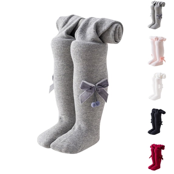 Asxite Toddler Girls Pants Solid Combed Knit Bow Seamless Winter Tights 0-24 M