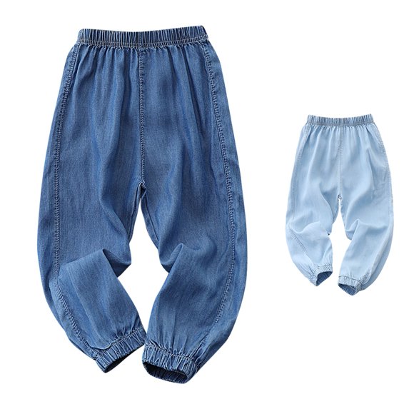 Asxite Toddler Jeans Casual Loose Breathable Fall Pants Solid Pockets Ankle 5-12 Y