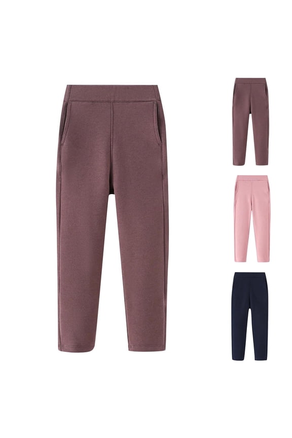 Toddler Pants Solid Fleece Lined Pocket Elastic Waist Warm Winter Leggings 2-14 Y