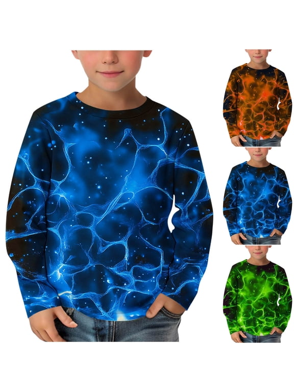 Toddler Print Tops Cotton Long Sleeve Crew Neck T Shirt Fall Flame Print Casual School Uniform