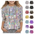 thumbnail image 1 of Asxite Toddler Print Tops Sequin 3/4 Sleeve Crew Neck T Shirt Fall Casual School Uniform, 1 of 5