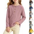 thumbnail image 1 of Asxite Toddler Ribbed Tops Crew Neck Long Sleeve Button Soft Solid Cotton Casual Fall Tee 1T, 1 of 6