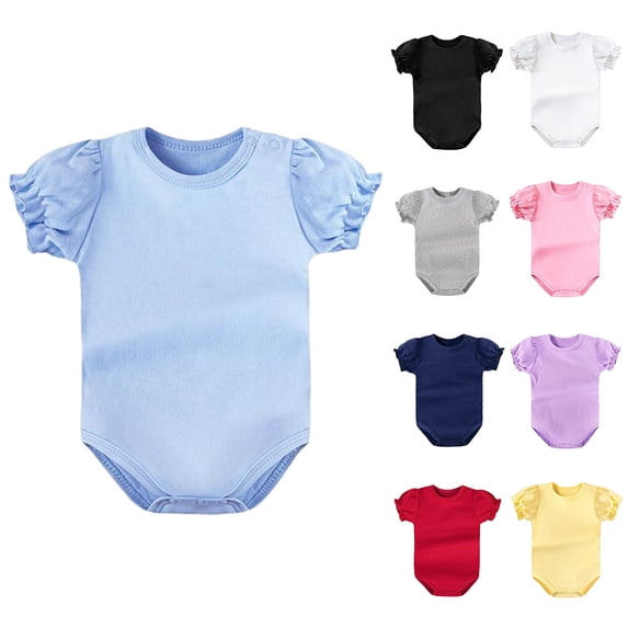 Asxite Toddler Romper Solid Puff Short Sleeve Bodysuit Casual Breathable Airy Summer 3-24M