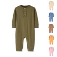 thumbnail image 1 of Asxite Toddler Romper Solid Button Footed Long Sleeve Bodysuit Casual Loose Breathable Fall 3-12M, 1 of 6