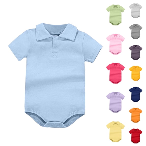 Asxite Toddler Romper Solid Collared Short Sleeve Bodysuit Casual Breathable Airy Summer 0-24M