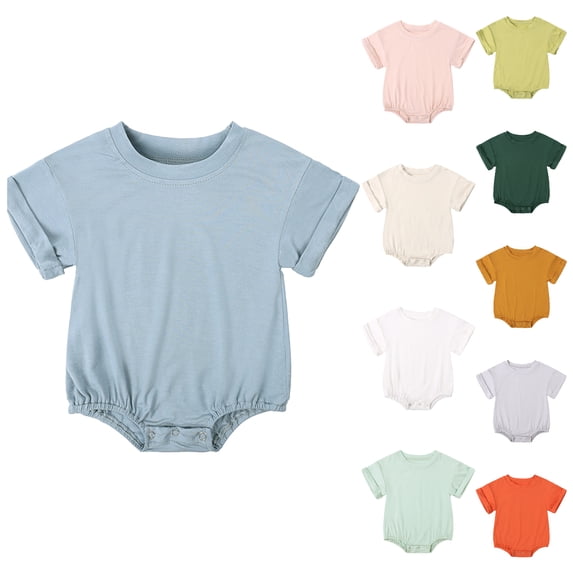 Asxite Toddler Romper Solid Crew Neck Short Sleeve Bodysuit Casual Breathable Airy Soft Summer 3-24M
