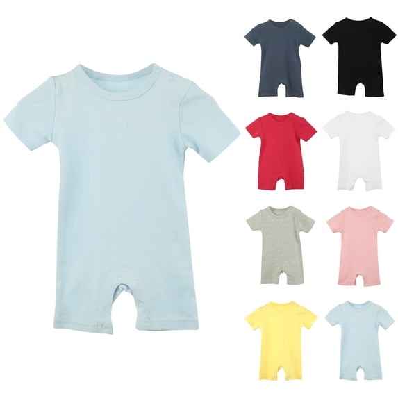Asxite Toddler Romper Solid Short Sleeve Bodysuit Casual Breathable Airy Soft Summer 0-24M