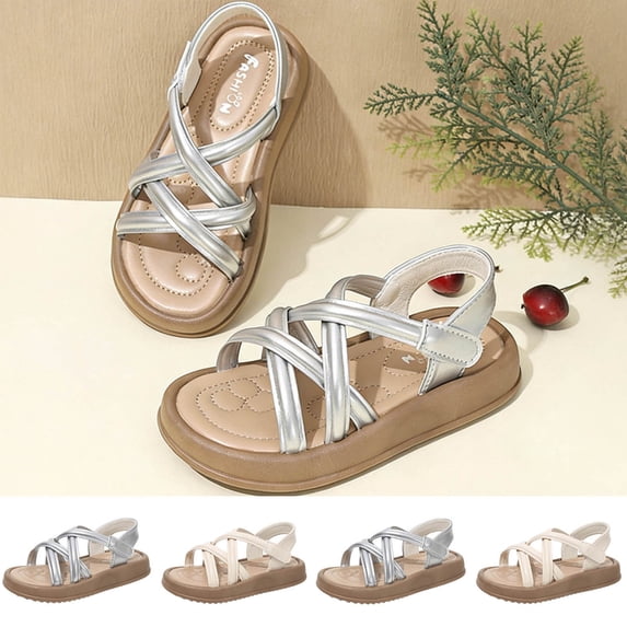 Asxite Toddler Sandals Open Toe Princess Sturdy Soft Sole Sand Style for Girls Shoes 3-8 Y
