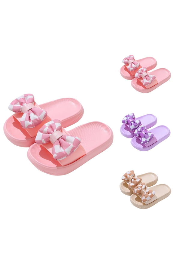 Toddler Sandals Princess Bow Check Slides Grip Soft Sole Breathable for Girls Shoes 5-12 Y