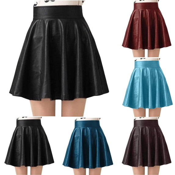 Asxite Toddler Solid Faux Leather Pleated Skirts High Waist Dance Short Outwear for 3-12 Y