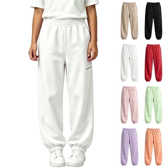 Asxite Toddler Solid Pants Casual Fall Winter Elastic Waist Pleated Pockets Straight Leg Sweatpants