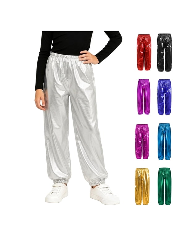 Toddler Solid Pants Casual Fall Winter Metallic Shiny Elastic Waist Loose Straight Leg Bottom