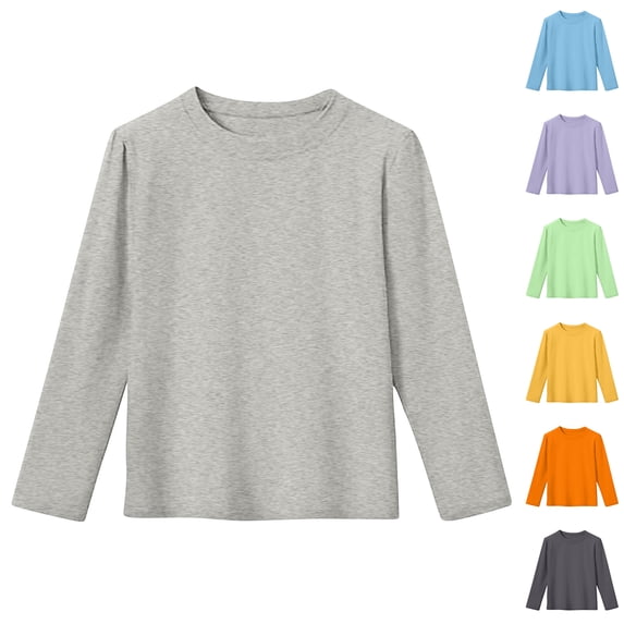 Asxite Boys Girls Cotton Tops 3-13 Years Solid Long Sleeve Crew Neck T Shirt Fall Casual School Uniform