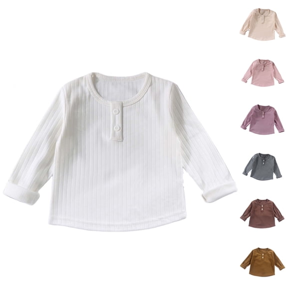 Asxite Toddler Solid Tops Ribbed Brushed Long Sleeve Crew Neck T Shirt Fall Winter Casual School Uniform