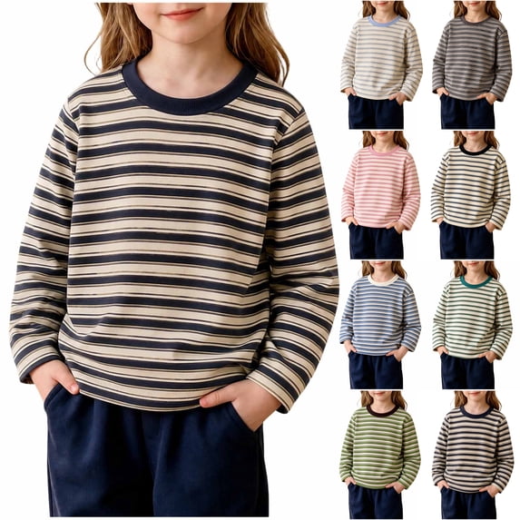 Asxite Toddler Spliced Tops Colorblock Striped Crew Neck Long Sleeve Soft Cotton Casual Fall Tee 7T