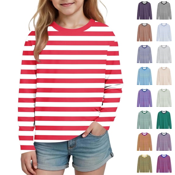 Asxite Toddler Striped Tops Cotton Long Sleeve Crew Neck T Shirt Fall Casual Fashion School Uniform