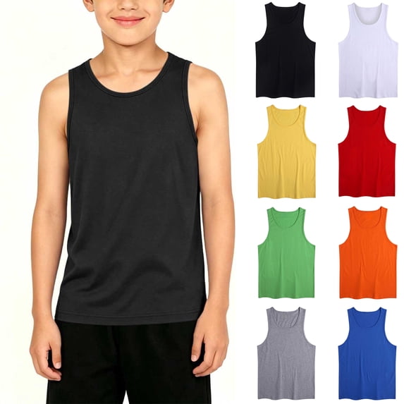 Asxite Toddler Tank Top Solid Color Sleeveless Crew Neck Active Casual Breathable Summer Blouses 1-11Y