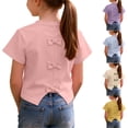 thumbnail image 1 of Asxite Toddler Tops Girls Summer Tops Solid Bow Back Crewneck Short Sleeve Top for 1-9 Years, 1 of 5