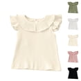thumbnail image 1 of Asxite Toddler Tops Girls Summer Tops Solid Ruffle Sleeve Round Collar Top for 0-4 Years, 1 of 4