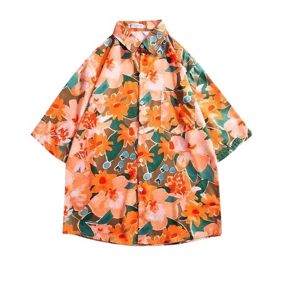 Asxite Toddler Tops Kids Summer Tops Floral Print Button Down Short Sleeve Shirt for 5-14 Years