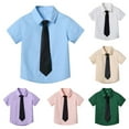 thumbnail image 1 of Asxite Toddler Tops Kids Summer Tops Solid Button Down Short Sleeve Shirt for 3-8 Years, 1 of 3