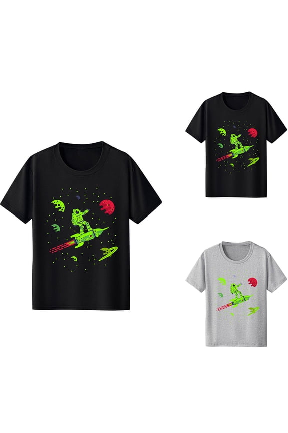Toddler Tops Kids Summer Tops Space Print Crewneck Short Sleeve T Shirt for 3-12 Years