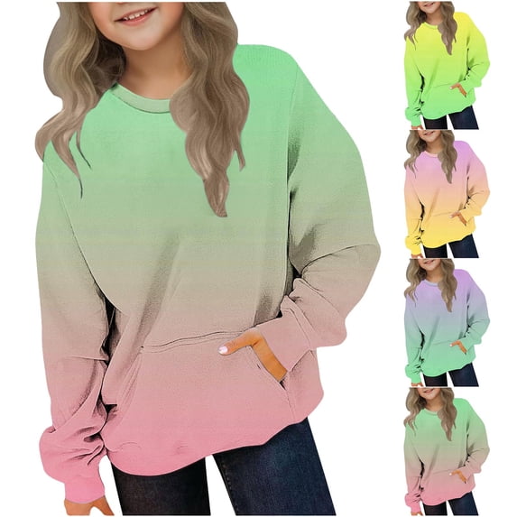 Asxite Toddler Tops Long Sleeve Sweatshirt Casual Loose Gradient with Pocket Fall Winter 2-12 Y