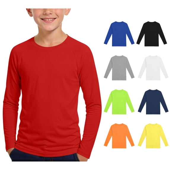 Asxite Toddler Tshirt Solid Color Long Sleeve Crew Neck Sun Protection Breathable Active Summer Tops 5-14Y