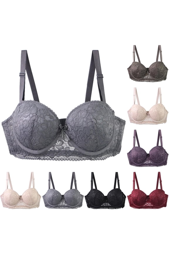 Women BC Cup Solid Underwire Lift Support Bra Silver 40/90B